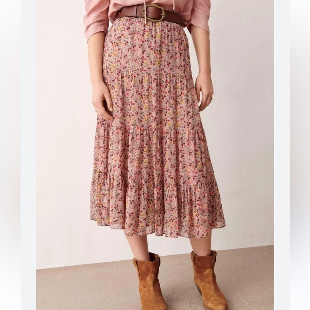 ba&sh Mondar Multicolor Floral tiered midi Skirt western boho